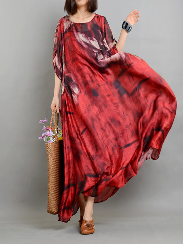 Red Silk Maxi Dress for Women